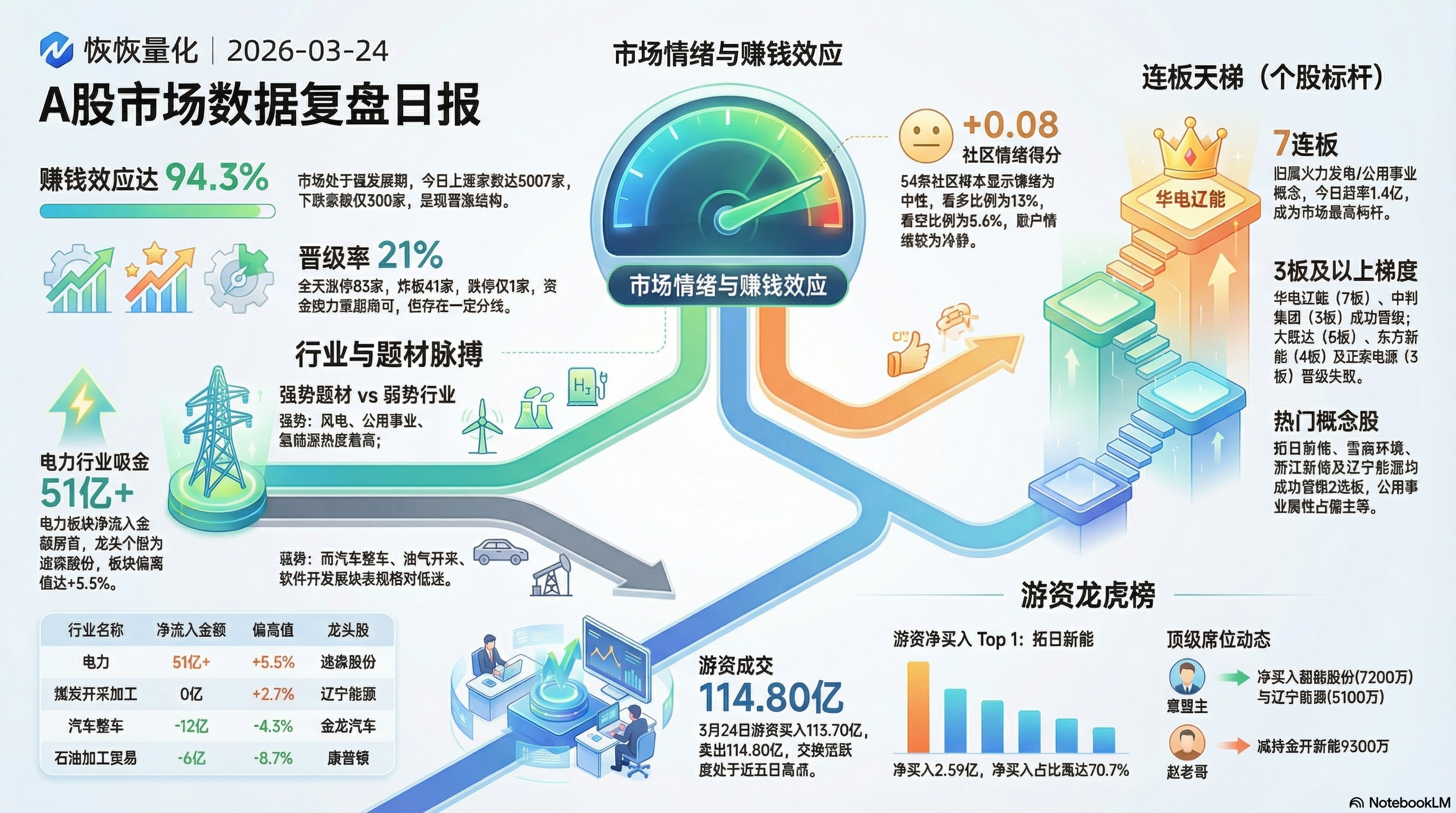 A股市场日报 | 3月24日 【绿电主线爆发 情绪强势归来】 封面图
